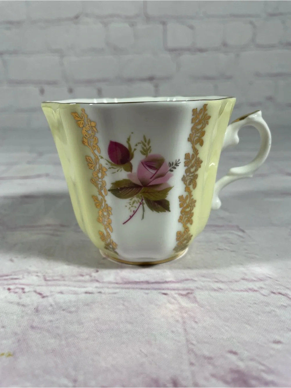 Vintage Royal Grafton Floral Gold Gilt Bone China Teacup and Saucer Set England